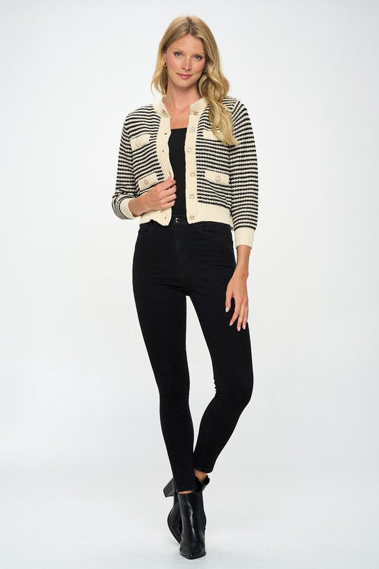 Knit Open Front Mini Cardigan with Buttons