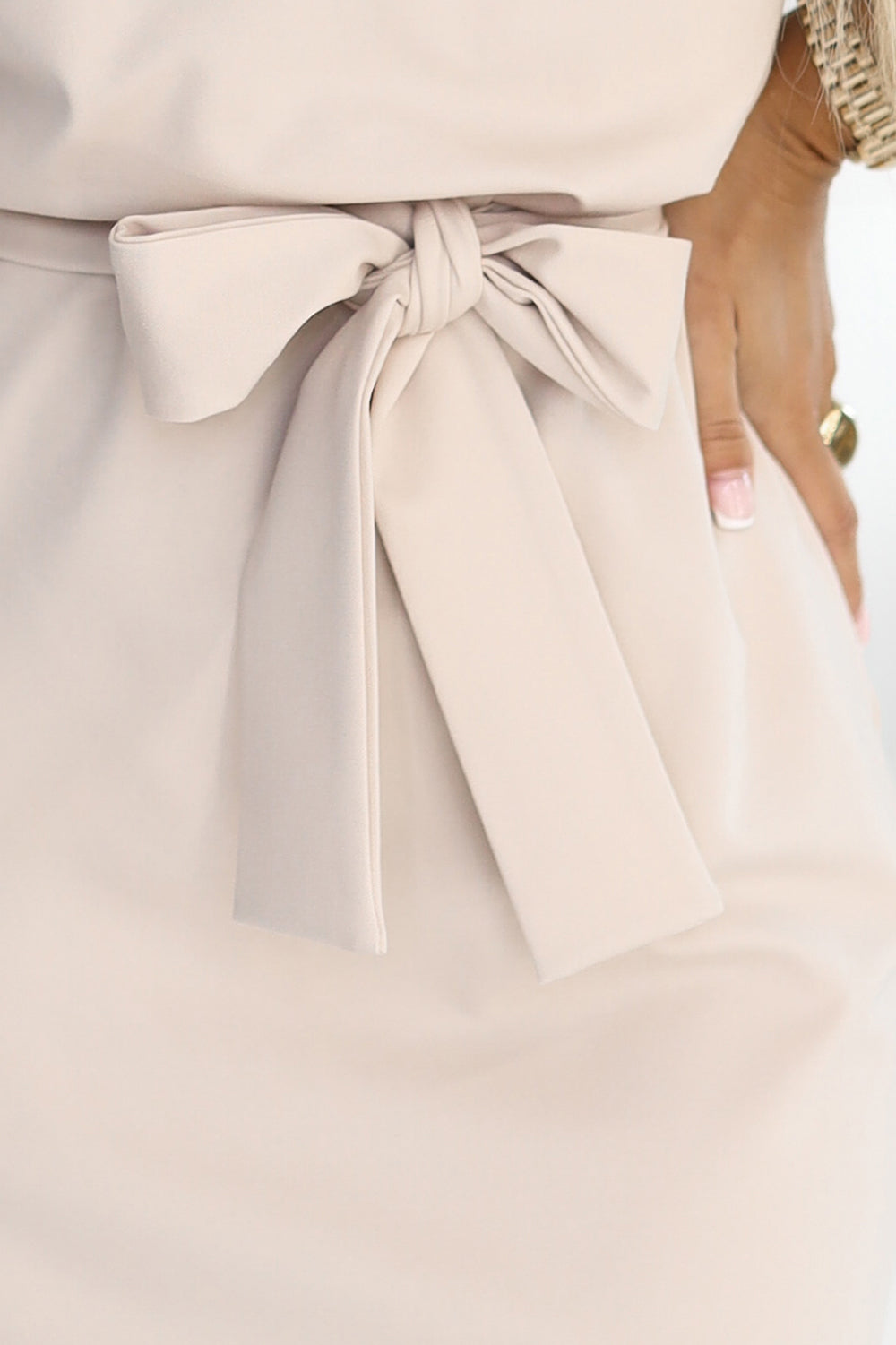 Numoco 240-5 ROXI dress with asymmetrical skirt and belt - beige