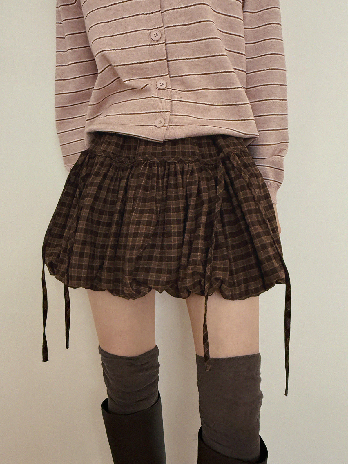 【TWEE】Devua Check Balloon Mini Skirt