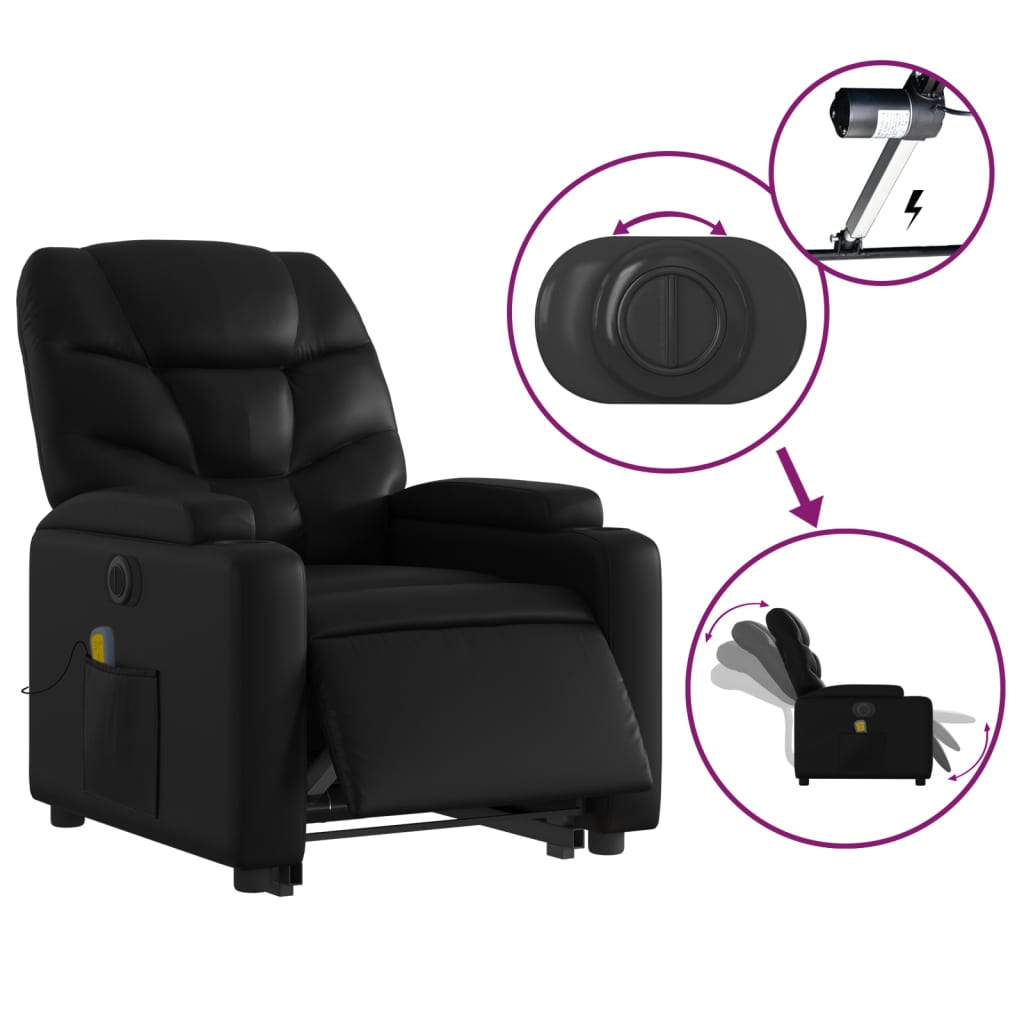vidaXL Electric Stand up Massage Recliner Chair Black Faux Leather