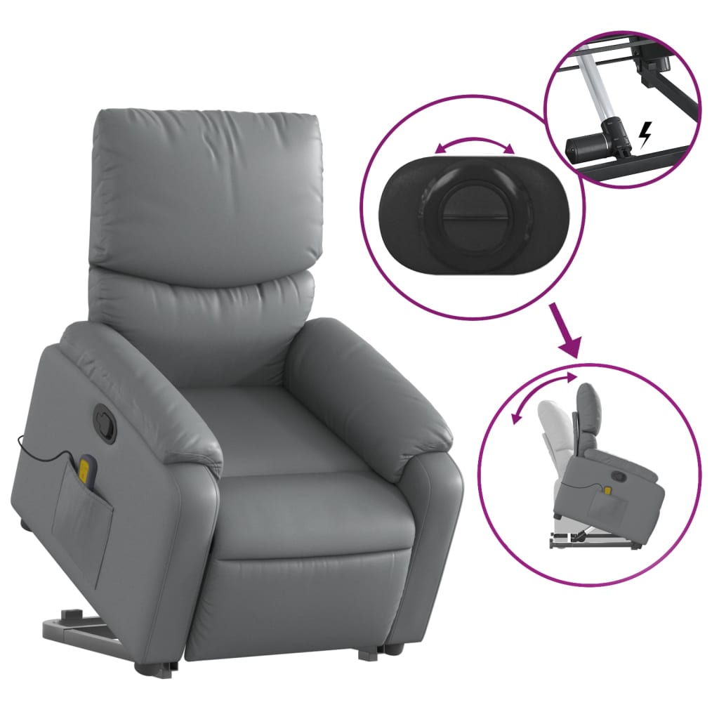 vidaXL Stand up Massage Recliner Chair Gray Faux Leather