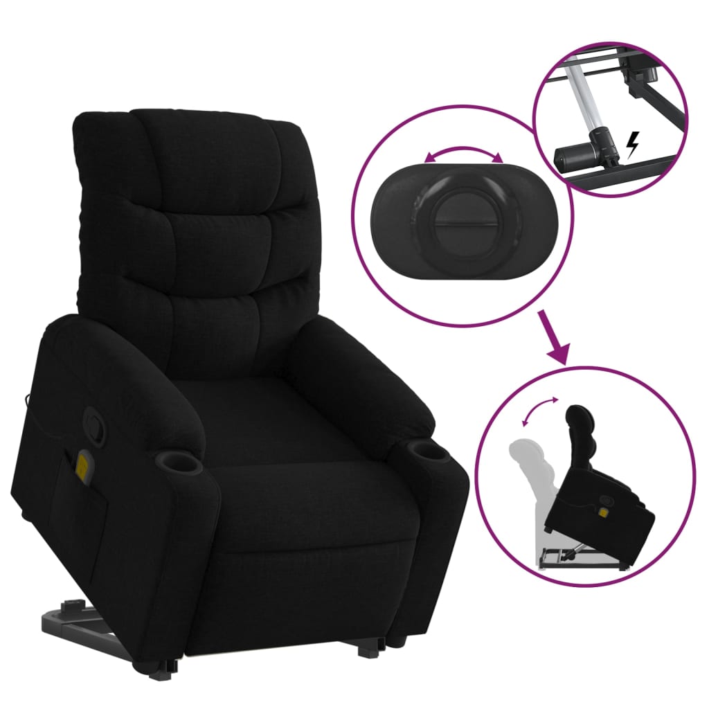 vidaXL Stand up Massage Recliner Chair Black Fabric