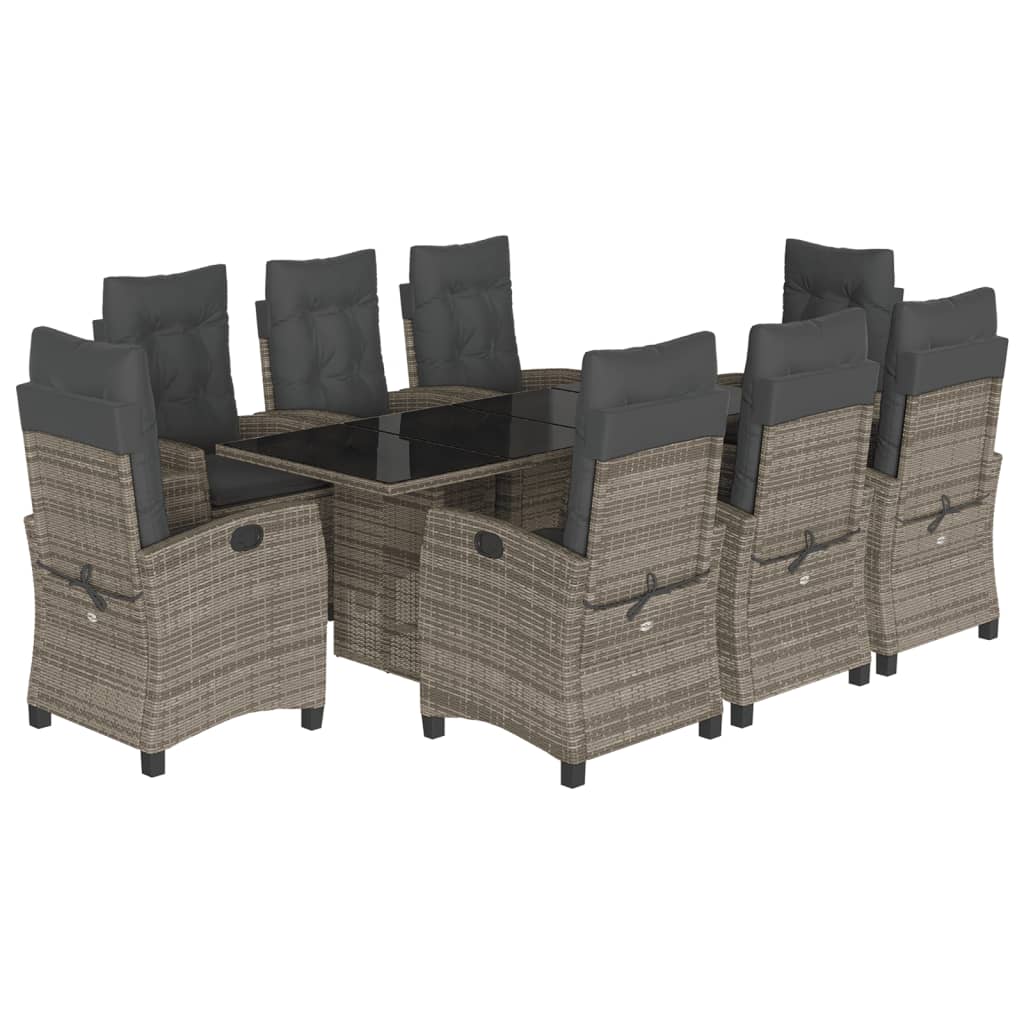 vidaXL 9 Piece Patio Dining Set with Cushions Gray Poly Rattan