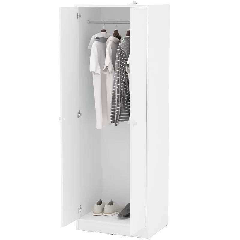 Modern White 2-Door Wardrobe Armoire Cabinet with Clothes Hanging Rod