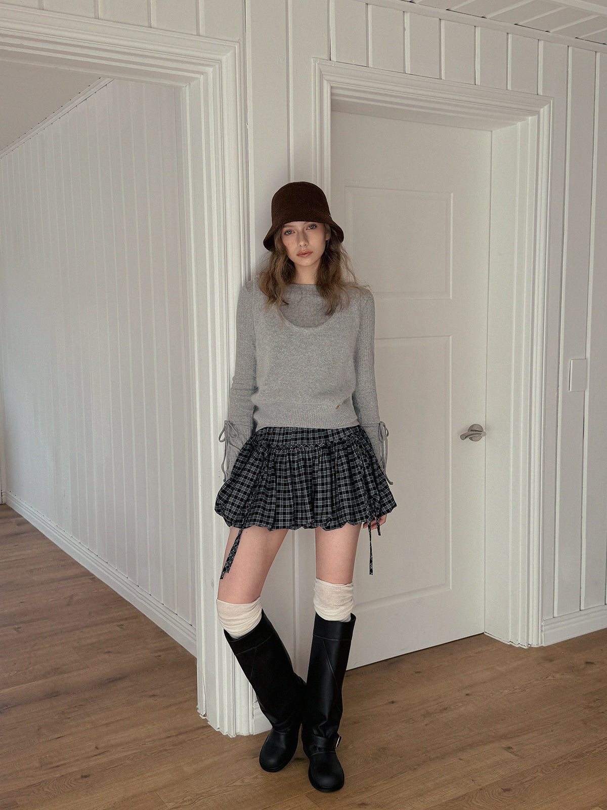 【TWEE】Devua Check Balloon Mini Skirt