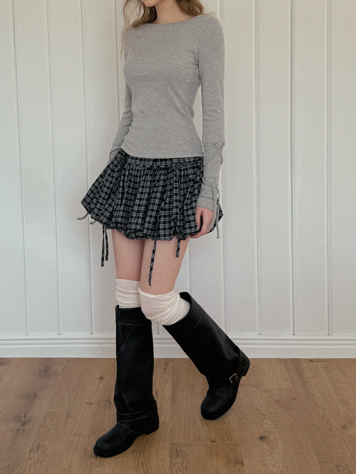 【TWEE】Devua Check Balloon Mini Skirt