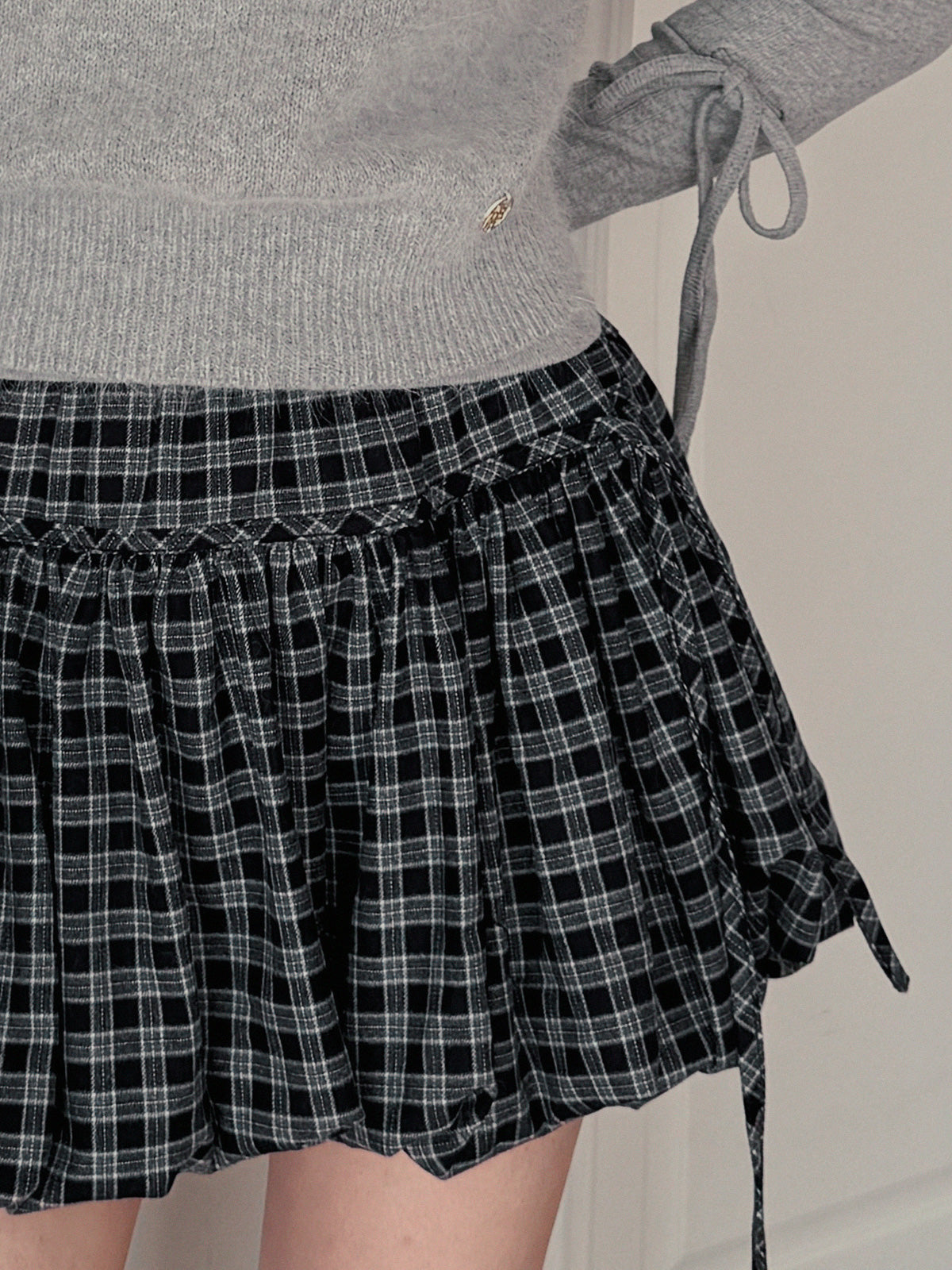 【TWEE】Devua Check Balloon Mini Skirt
