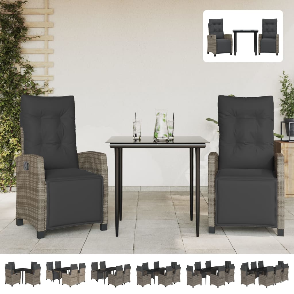 vidaXL 5 Piece Patio Dining Set with Cushions Gray Poly Rattan